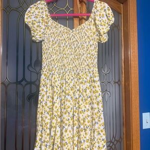 Floral Yellow Puff Sleeve Dress (romper)